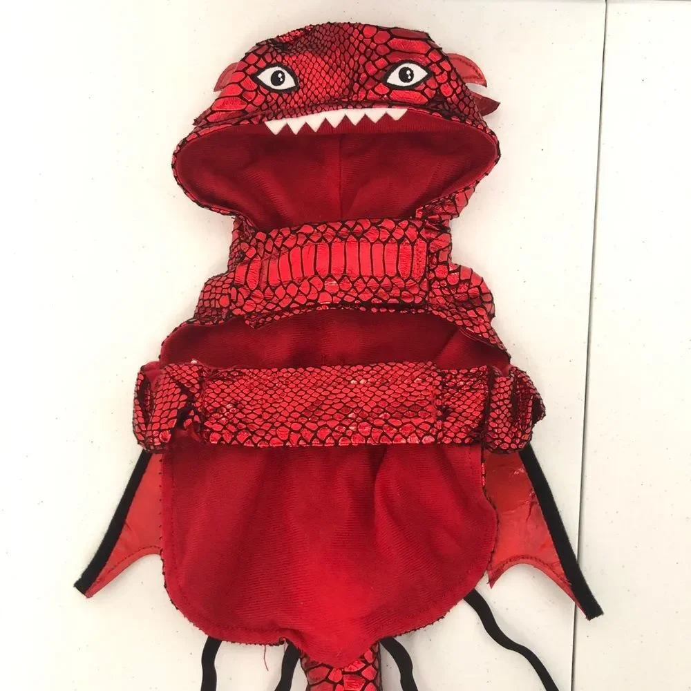 Thrills and Chills Dog Halloween Costume Red Metallic Dragon Outfit Size Small